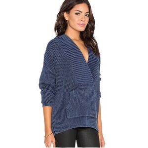 PAIGE Celeste Sweater Hoodie in Denim Blue V-Neck Hooded size large